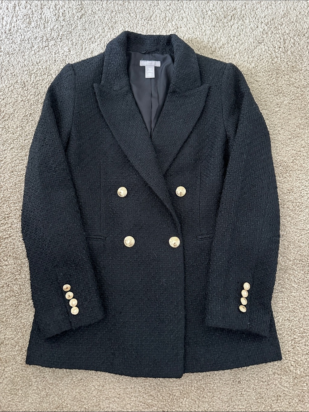 H&M Black Double-Breasted Blazer with Gold Buttons